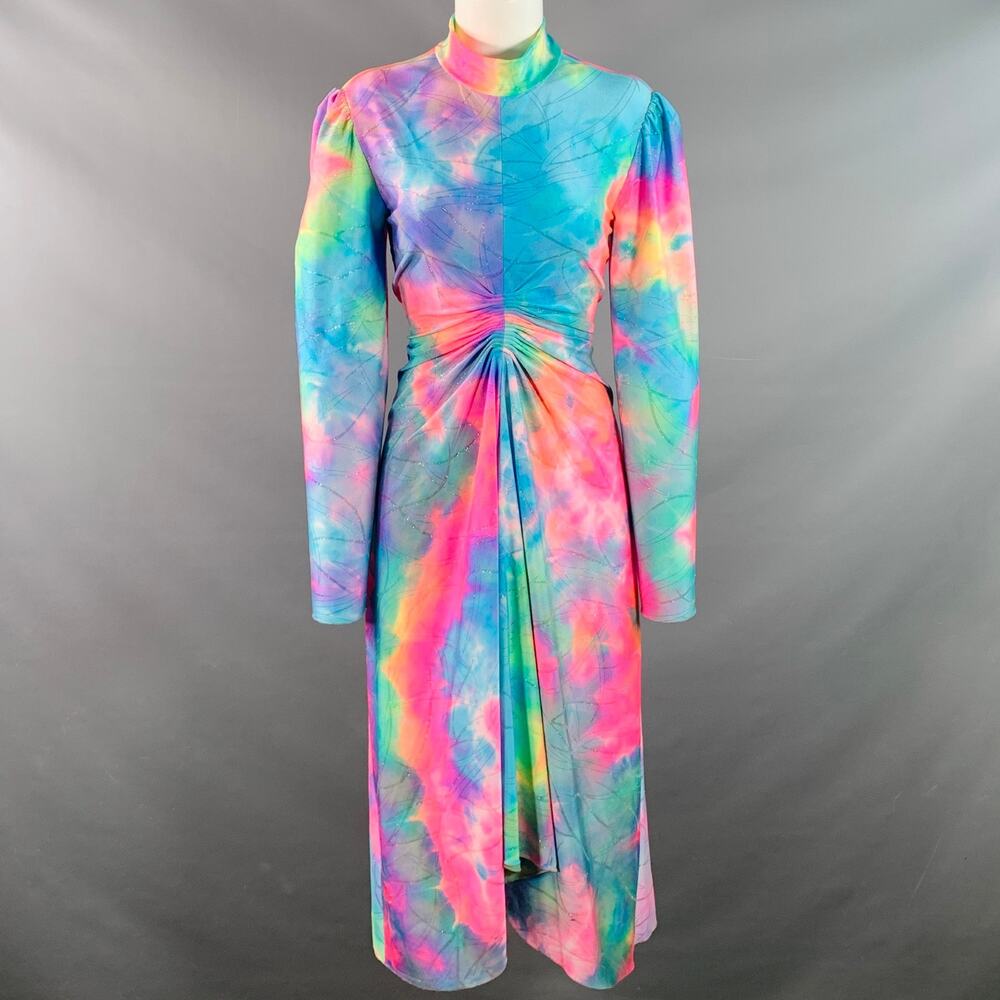 SIES MARJAN Size M Multi Color Polyamide Blend Tie Dye Long Sleeve Ruched Dress